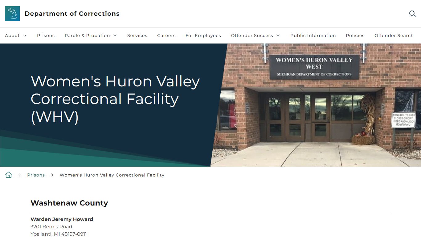 Women's Huron Valley Correctional Facility (WHV) - State of Michigan